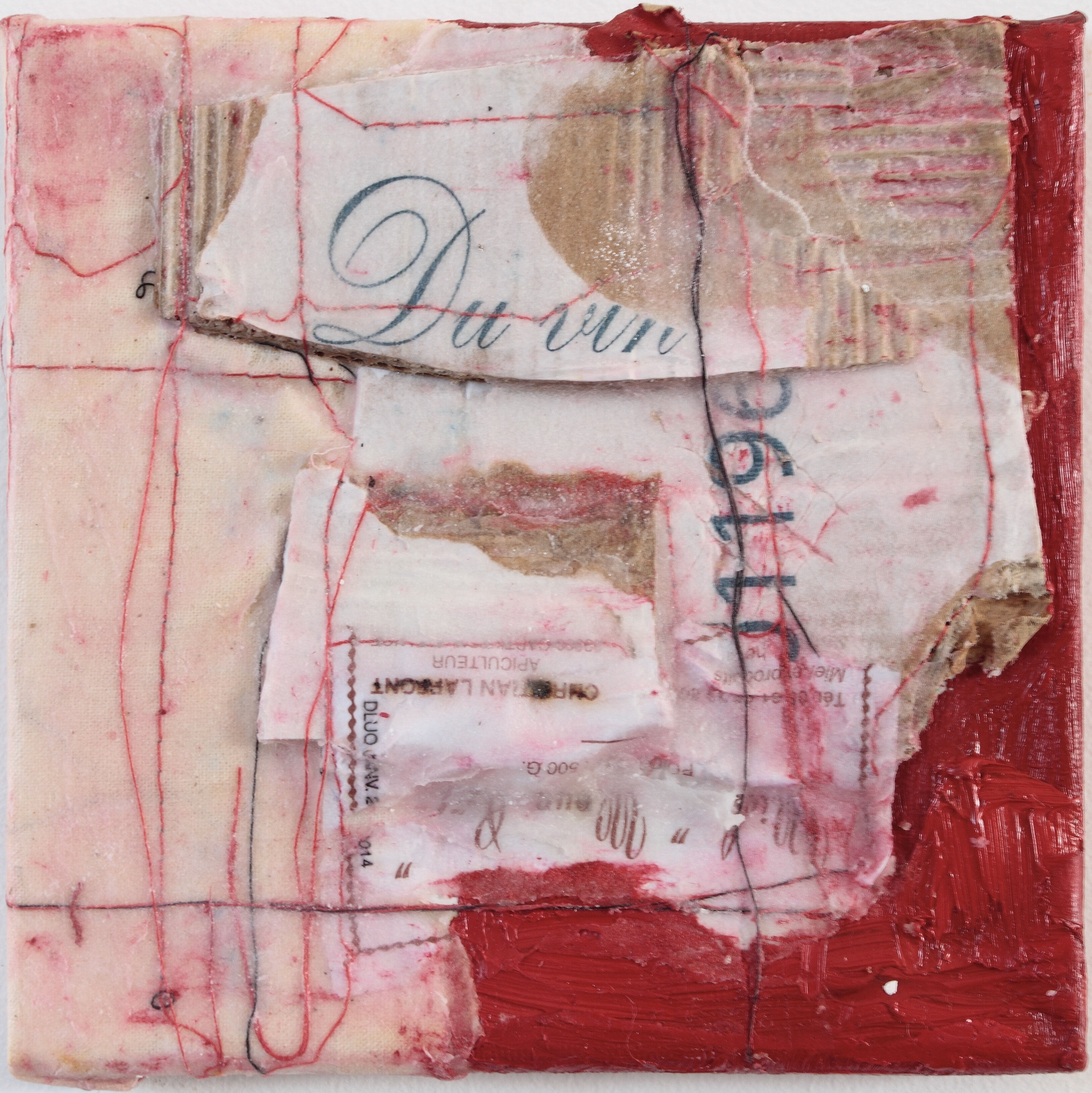 1. Du Vin, 2012, 15 x 15cm, Mixed media, cardboard, string on canvas