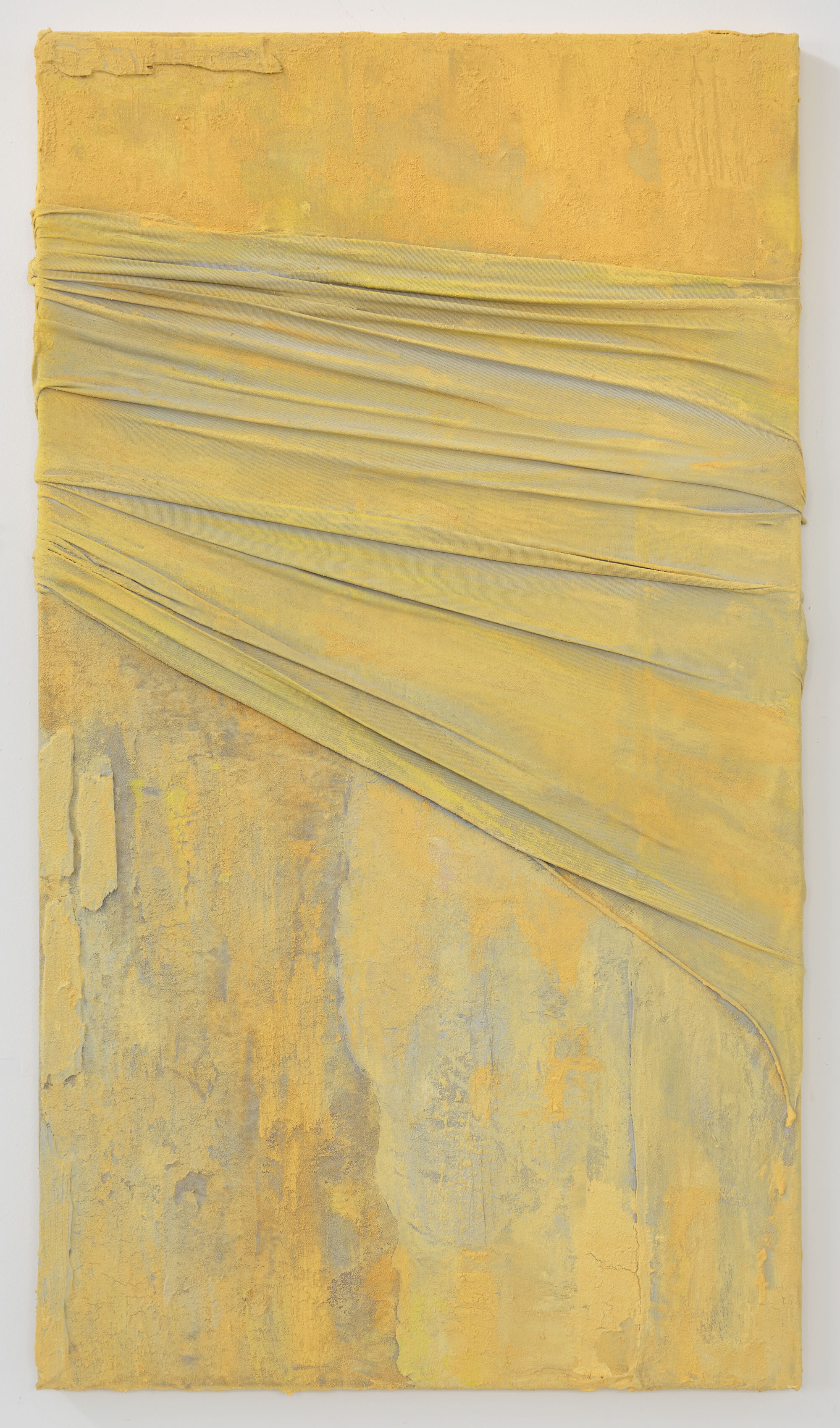 2. Anna Caione Yellow Pull _ Wrap II, 2018, Fabric _ Mixed media on canvas, 92cm x 51cm